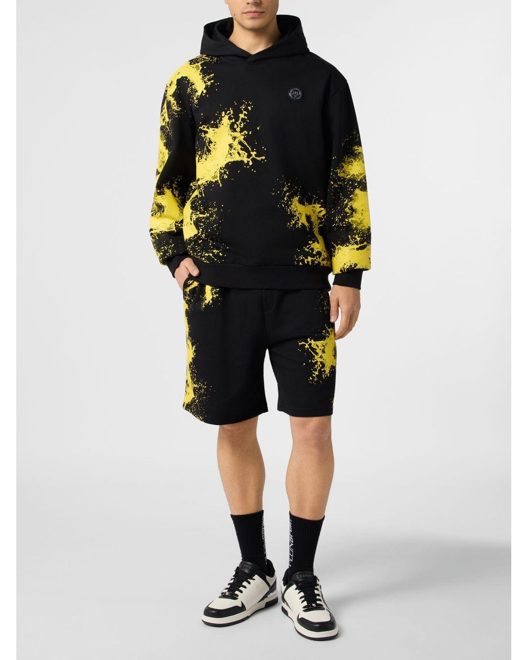 Philipp Plein Black Cotton Hoodie With Abstract Print And Hexagon Logo for men