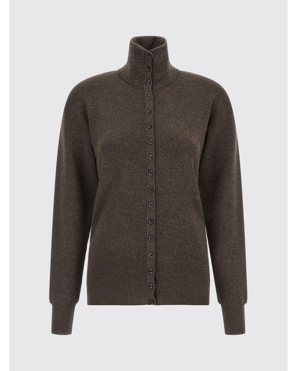 Lemaire Gray High-Neck Pure Wool Cardigan With Button Closure