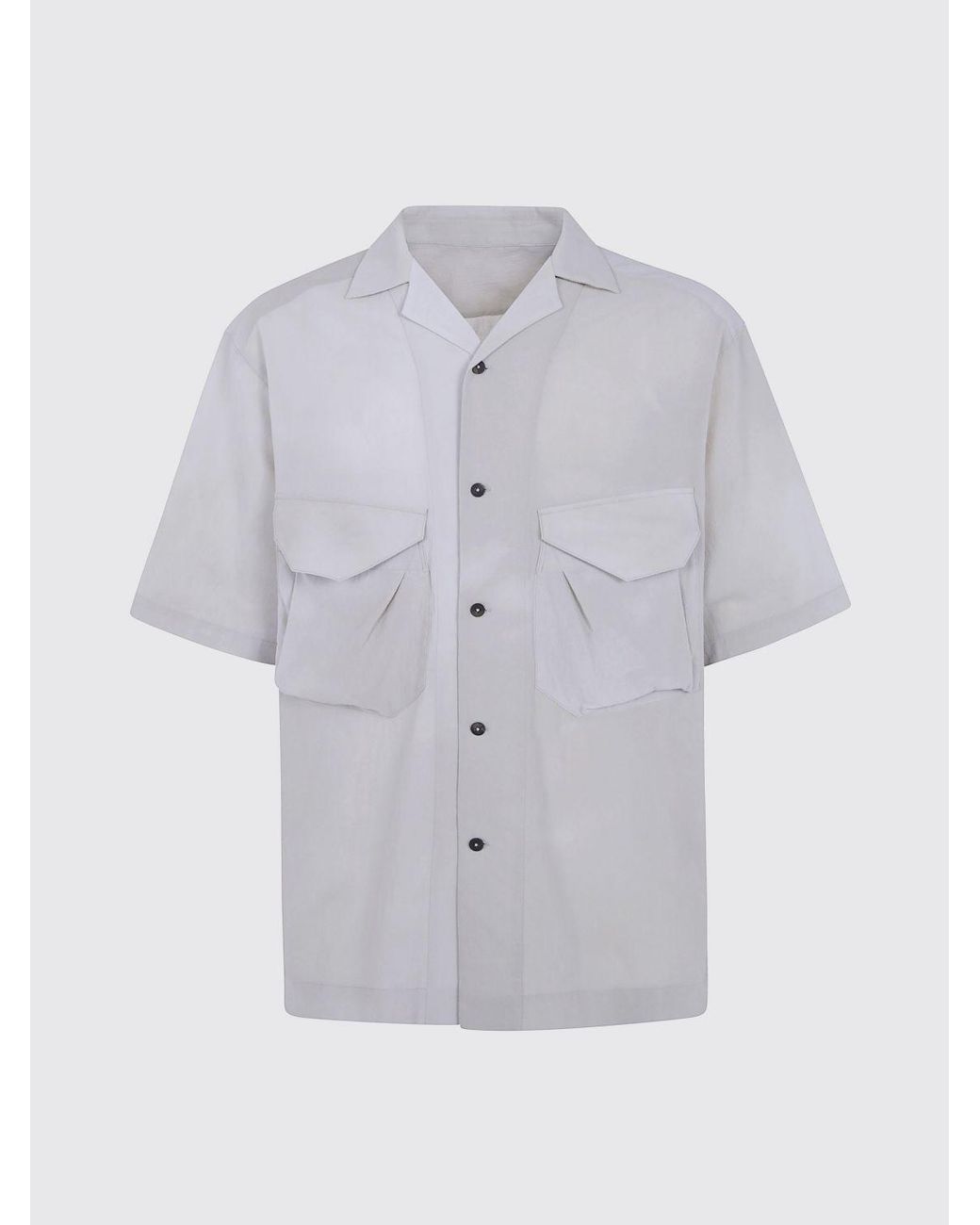 Ziggy Chen Gray Cuban Collar Cotton Bowling Shirt for men