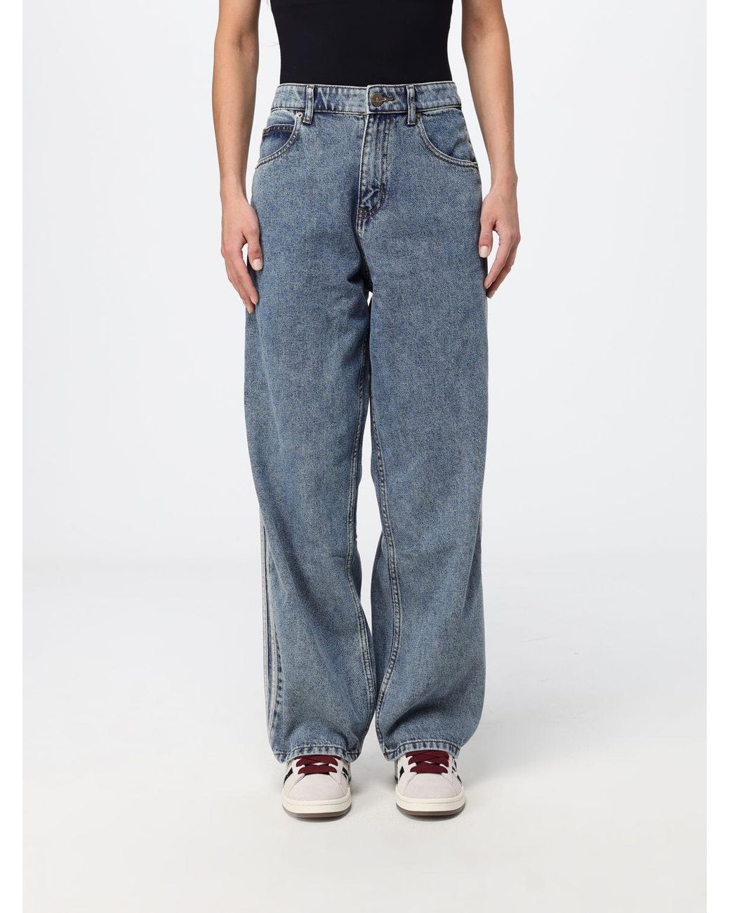 Adidas Originals Blue High-Waisted Wide-Leg Denim Jeans With 3-Stripes Logo