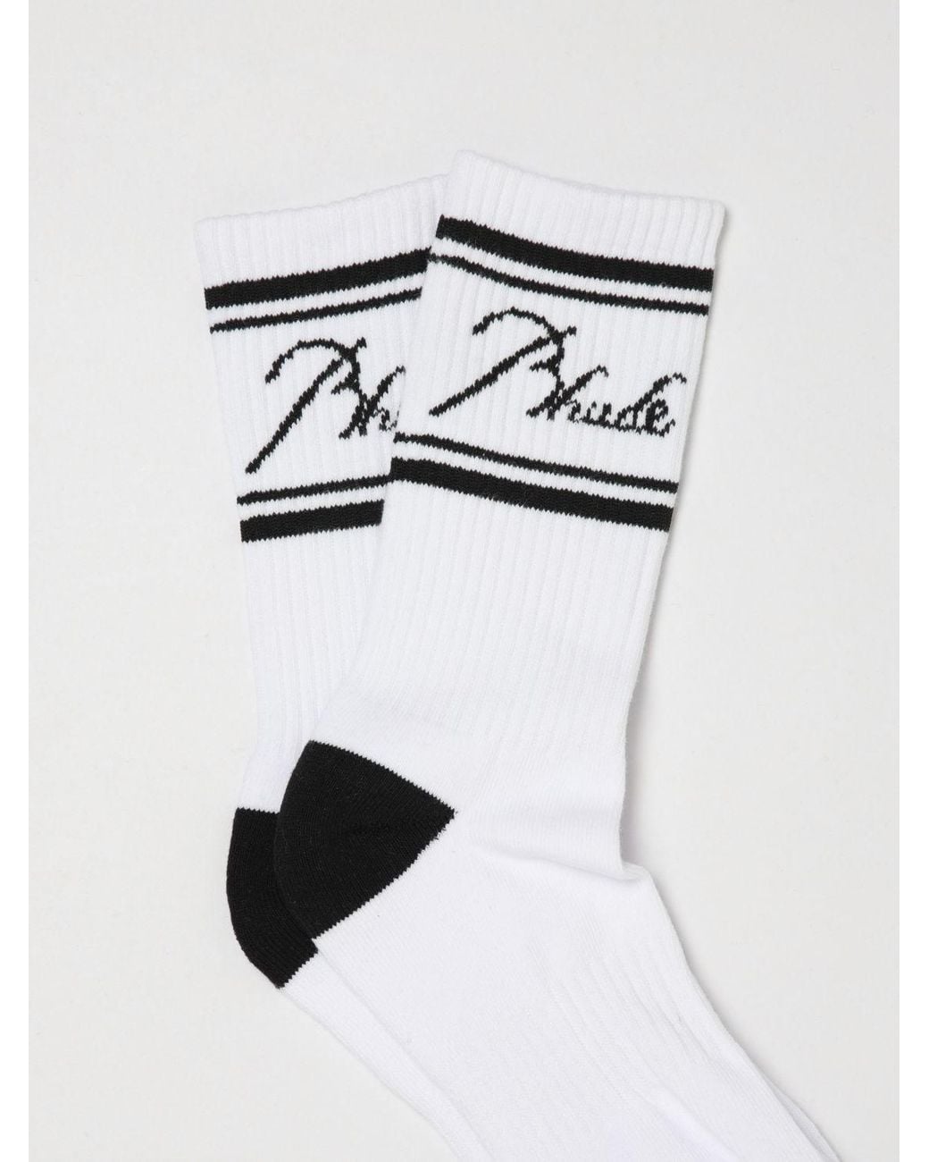 Rhude White Ribbed Stretch-Cotton Socks With Contrasting Jacquard Logo for men