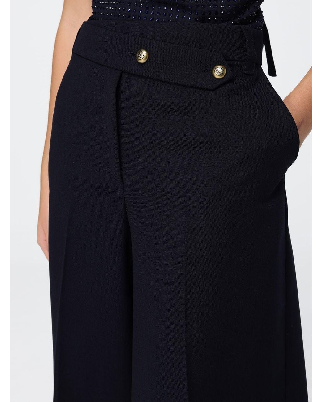 Pinko Blue High-Waisted Knee-Length Wool Blend Shorts