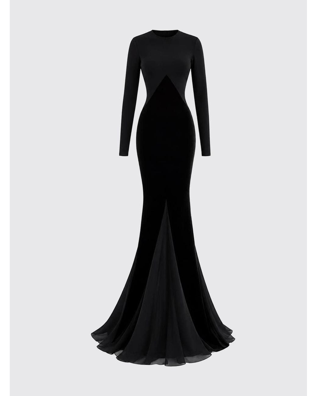 Rick Owens Black Long-Sleeved Stretch Viscose Evening Gown With Train