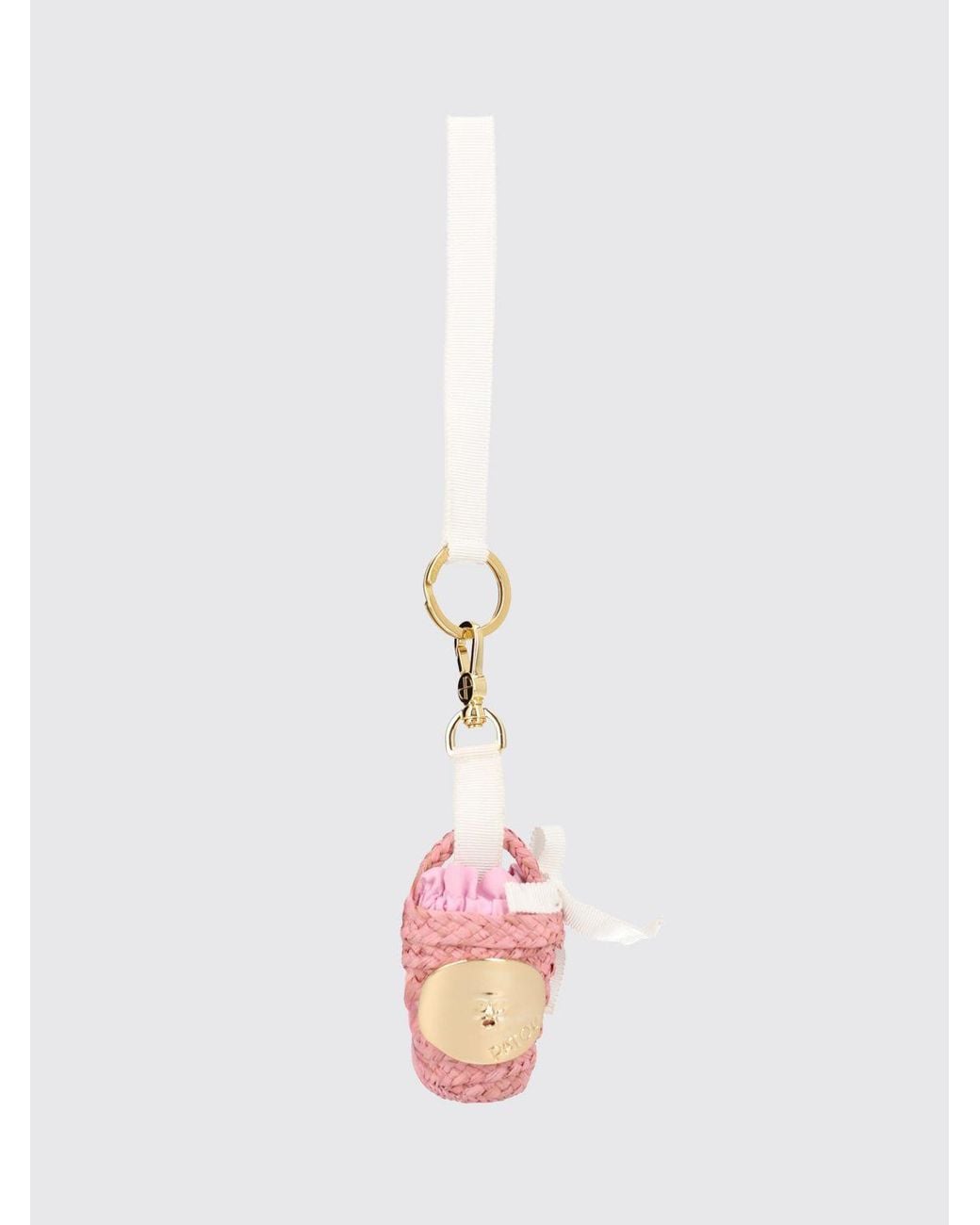 Patou White Raffia And Leather Keyring With Contrasting Logo