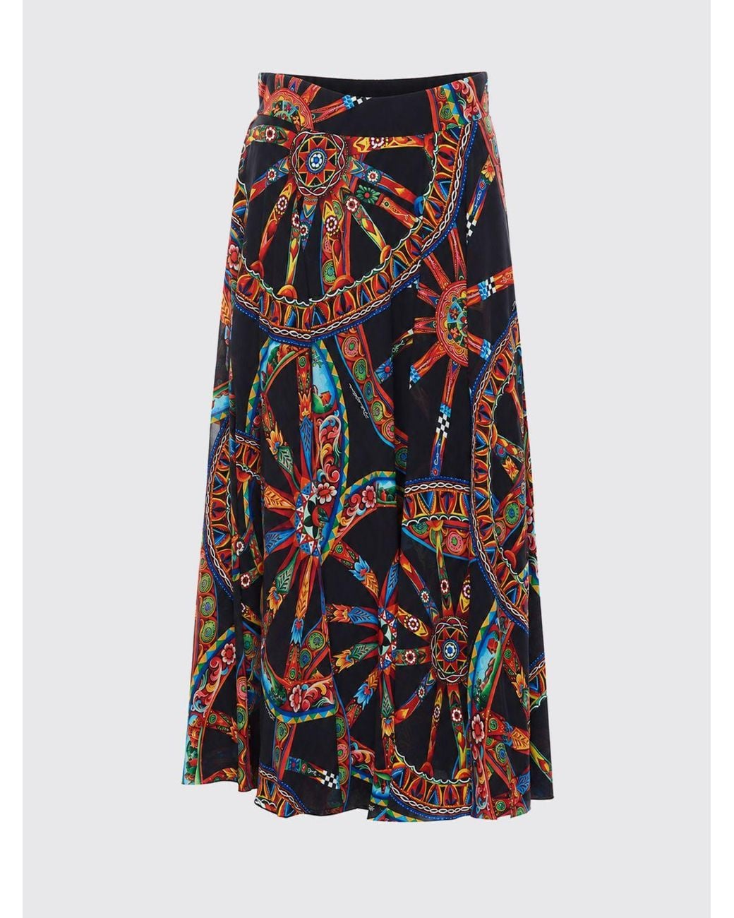 Dolce &Amp Gabbana Jupe Midi Évasée En Mélange De Soie À Imprimé Carretto Siciliano Dolce & Gabbana en coloris Multicolor