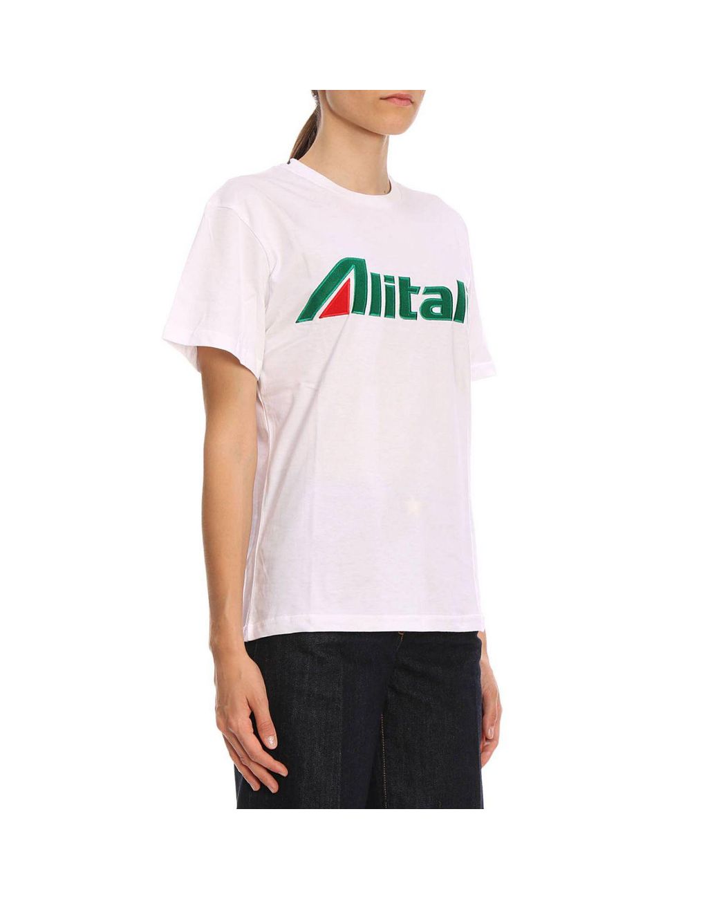 Alberta Ferretti "alitalia" Embroidered Cotton Jersey T-shirt in White |  Lyst