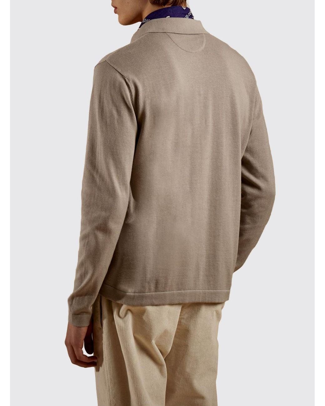 La Martina Brown Long-Sleeved Cotton Knit Polo With Embroidered Logo for men