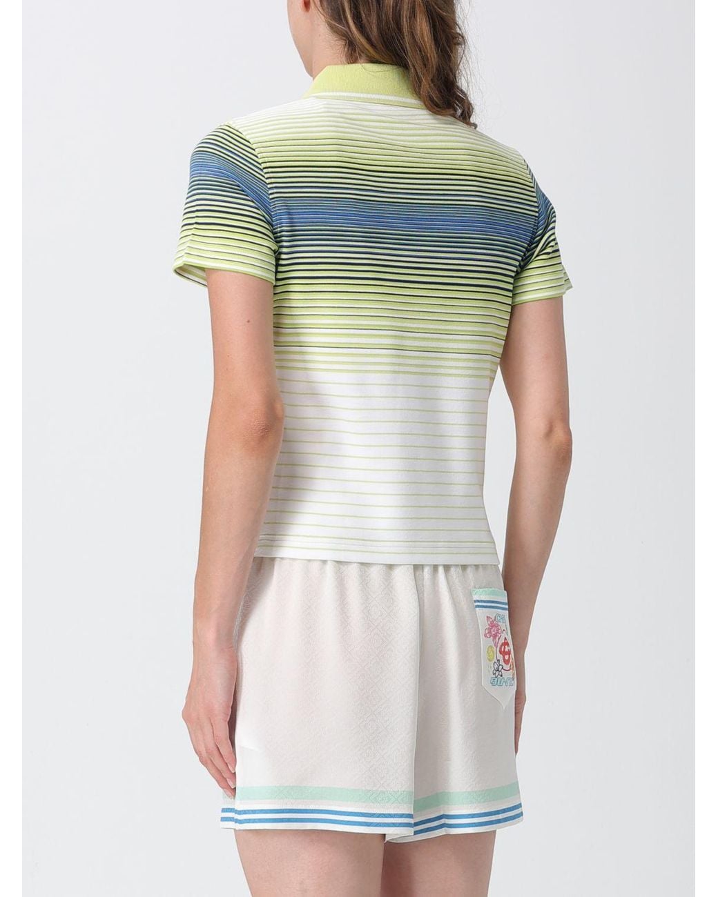 Casablanca Green Striped Cotton Polo Shirt With Contrast Logo