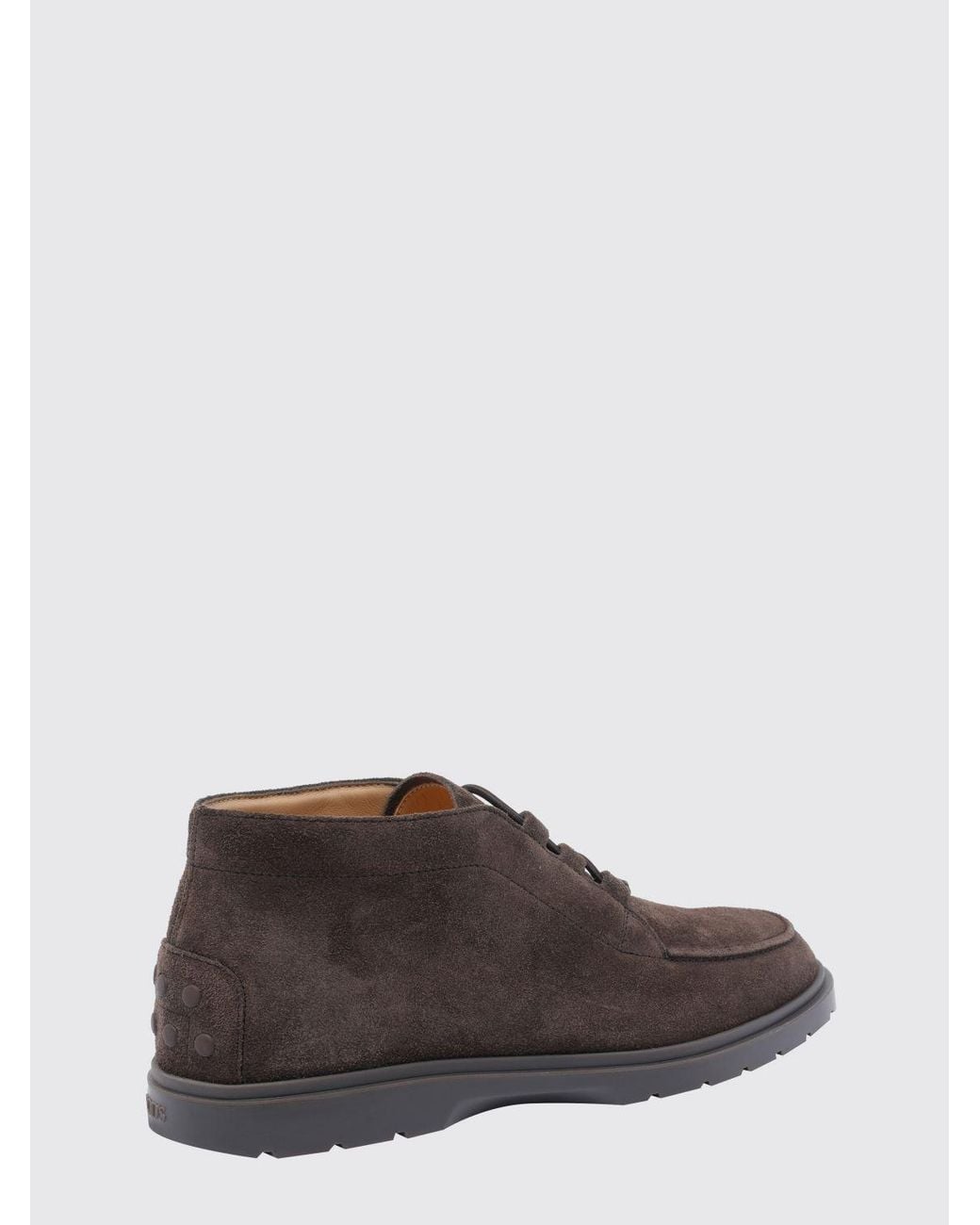Tod's Brown Suede Calfskin Chukka Boots With Round Toe And Rubber Sole for men