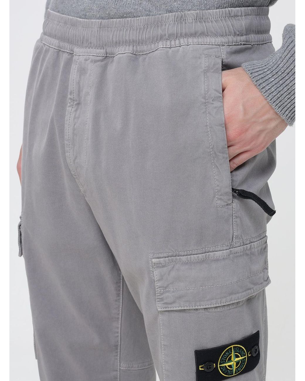 Stone Island Gray Slim Fit Stretch Technical Fabric Cargo Trousers With Compass Logo for men