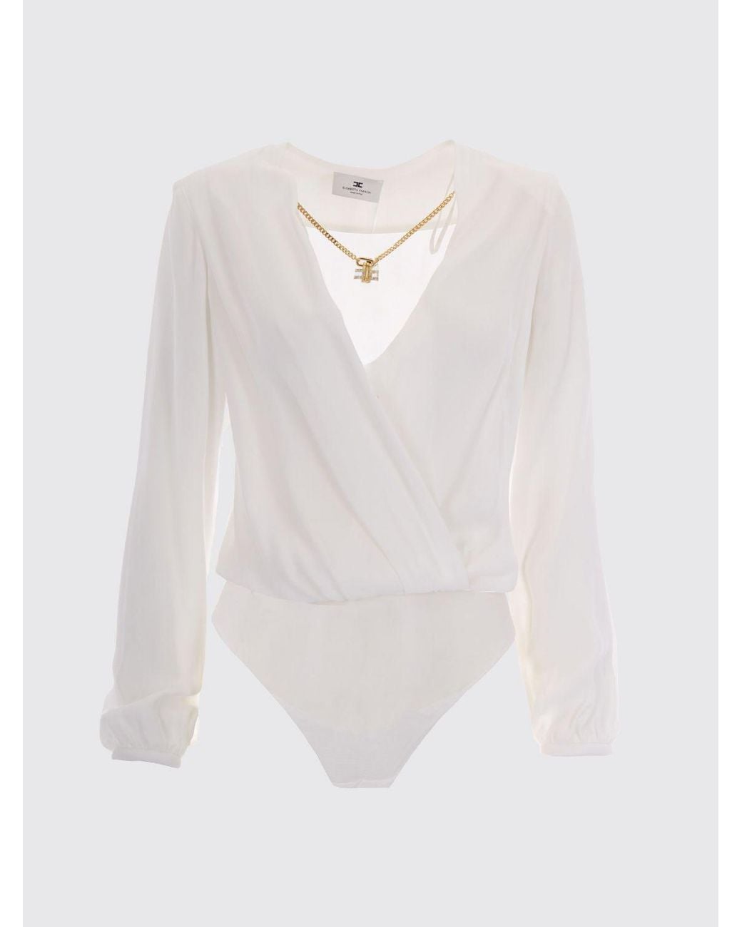 Elisabetta Franchi White Georgette Bodysuit Blouse