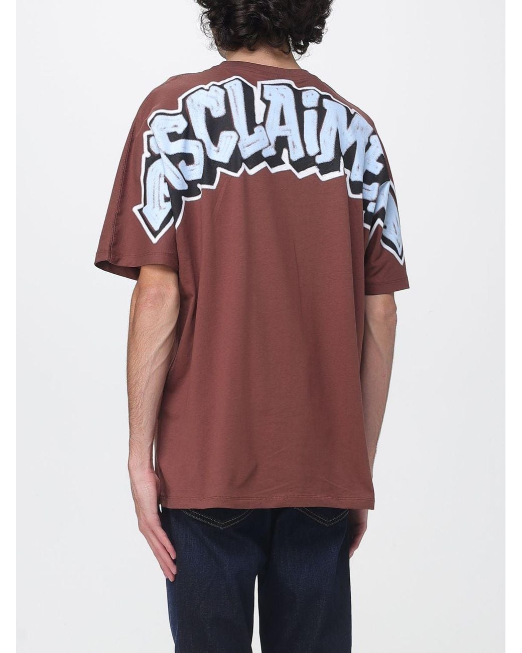 DISCLAIMER Red Relaxed Fit Cotton T-Shirt With Graffiti Print And Dropped Shoulders for men