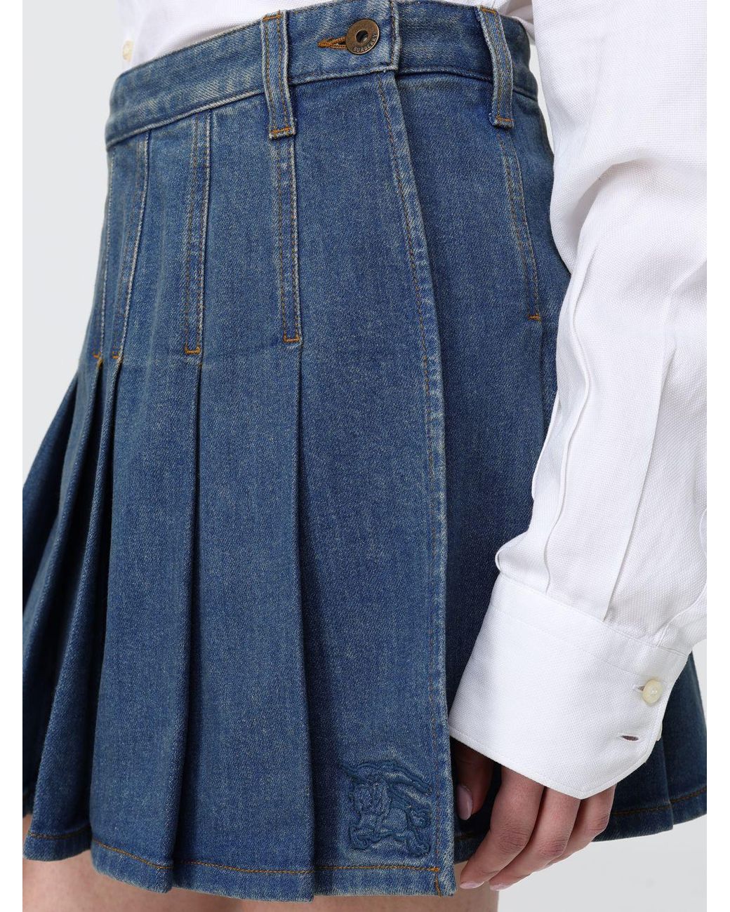 Burberry Blue Pleated Denim Skirt