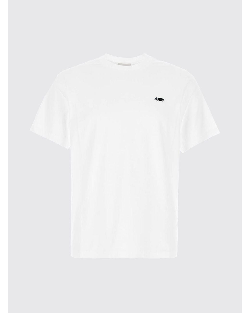 Autry White Crewneck Cotton T-Shirt With Contrasting Embroidered Logo for men