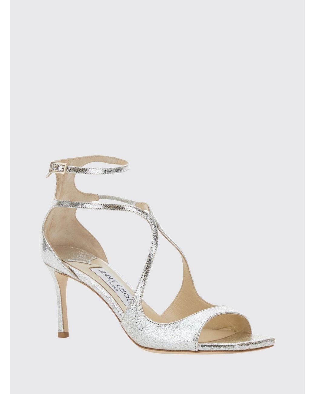 Jimmy Choo White Azia Laminated Leather Sandals With Stiletto Heel And Square Toe