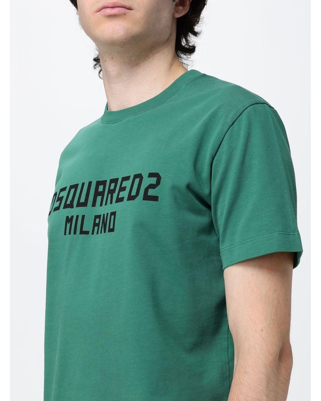 DSquared² Green Short-Sleeved Cotton T-Shirt With Contrasting Logo Print for men