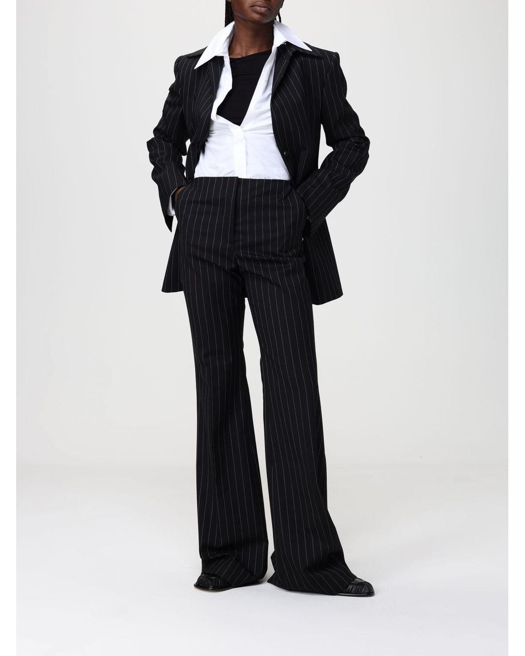 Sportmax Black Striped Wool Blend Flared Trousers