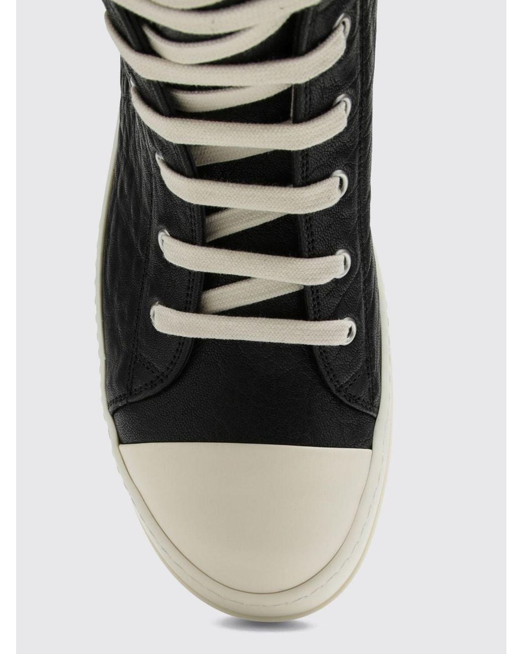 Rick Owens Black Tumbled Leather High-Top Sneakers With Side Zip And Round Toe for men