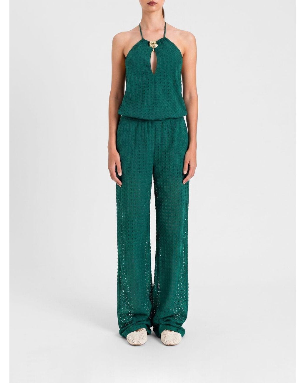 Twinset Green Crochet Jersey Jumpsuit