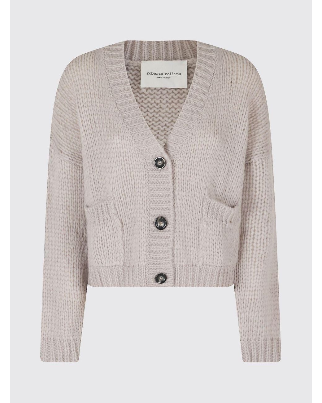Roberto Collina Gray V-Neck Virgin Wool Cardigan With Dropped Shoulders