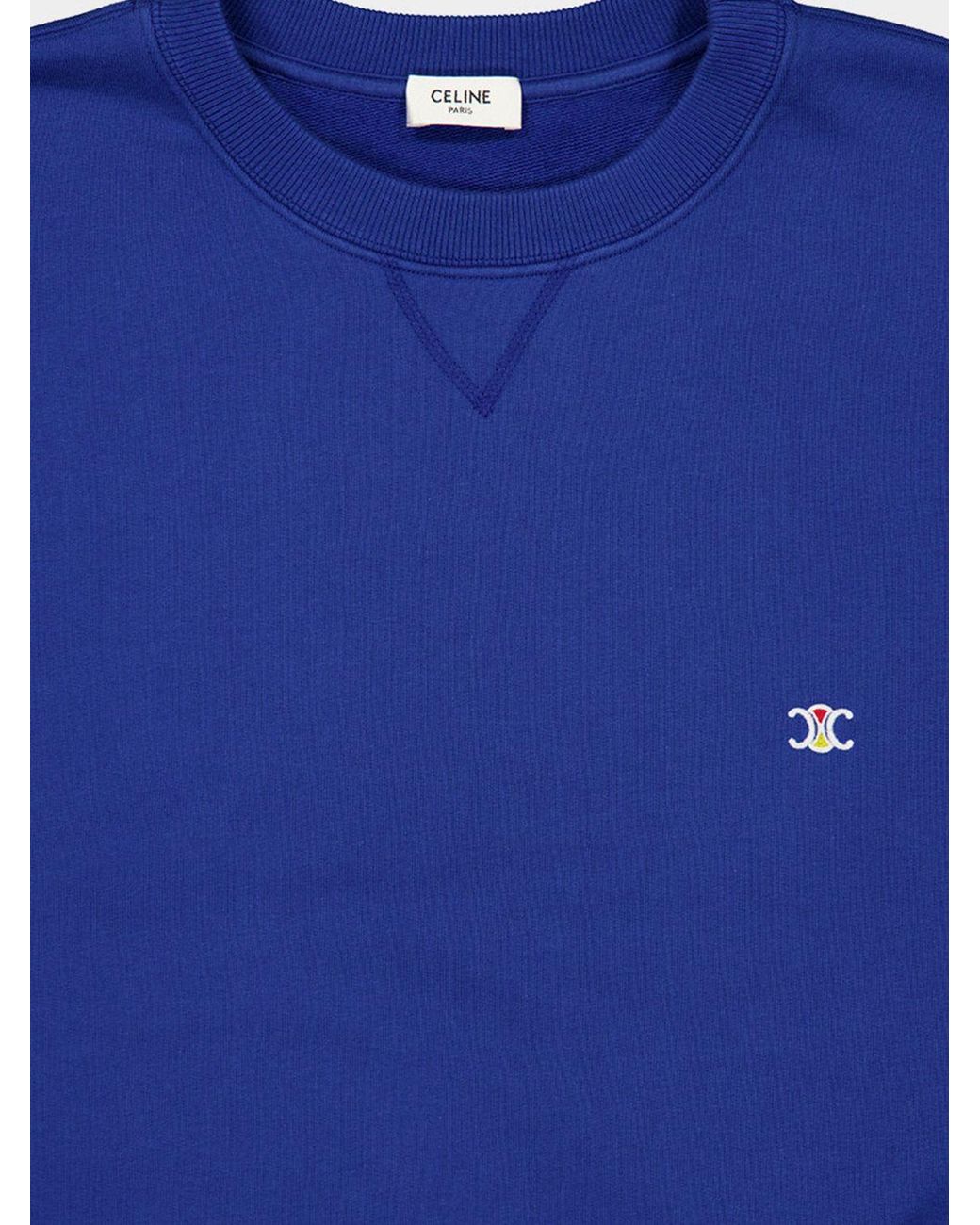 Céline Blue Triomphe Logo Contrast-Embroidered Cotton Crewneck Sweatshirt for men