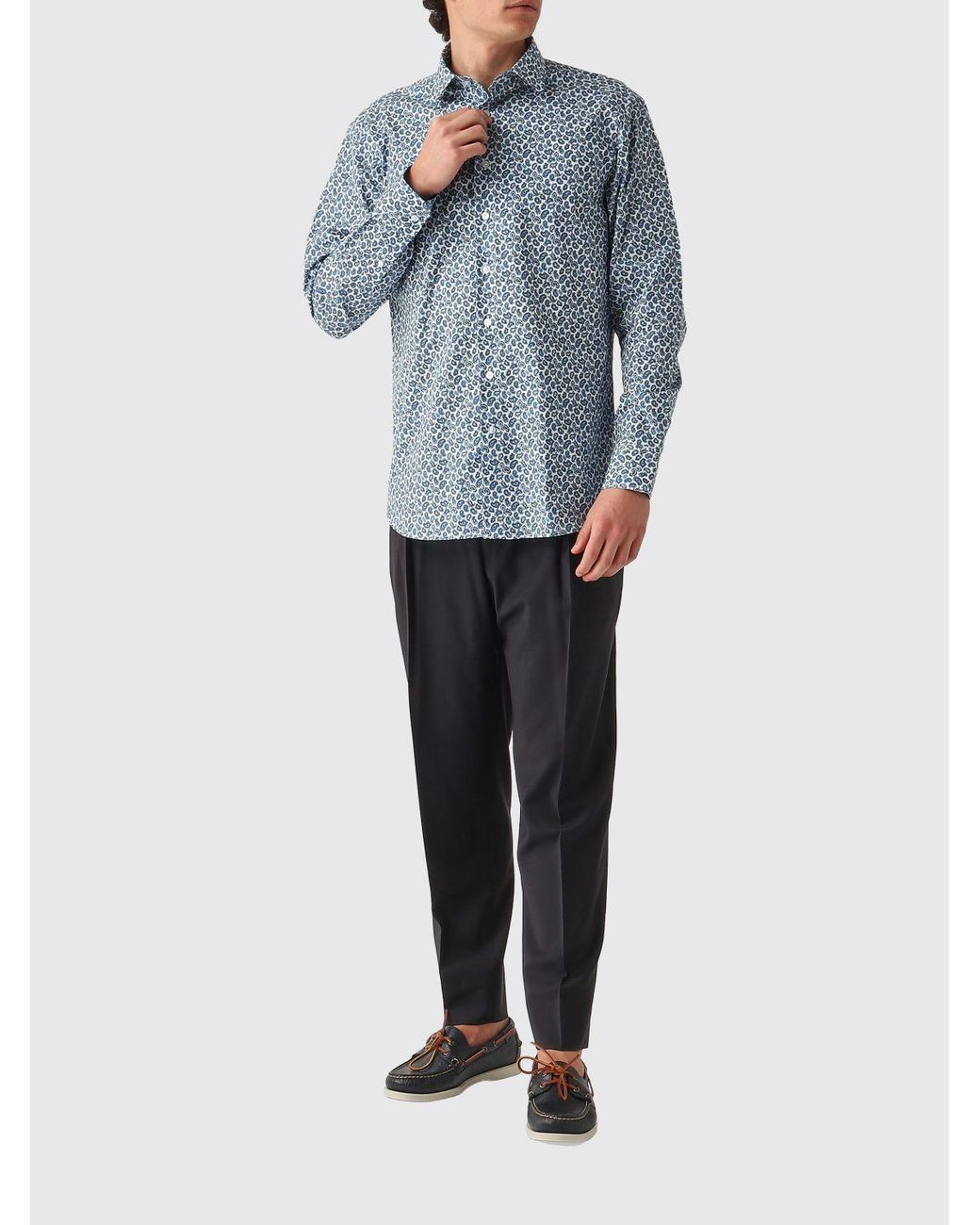 Etro Blue Cotton Shirt With Paisley Print for men