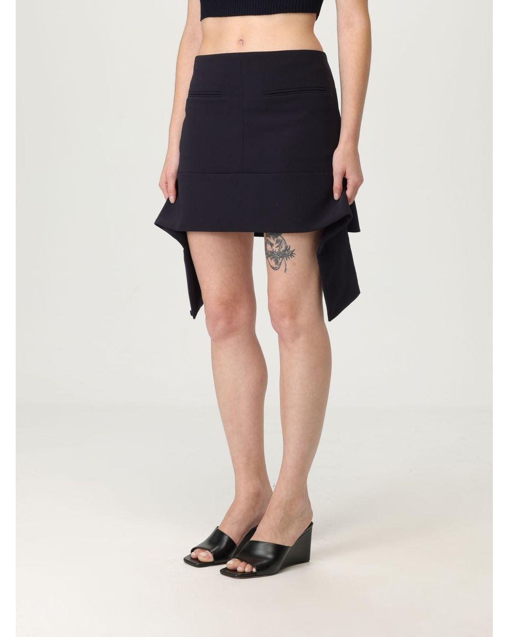 Courreges Blue Stylish Mini Skirt With Unique Tie Detail And Pocket Accent