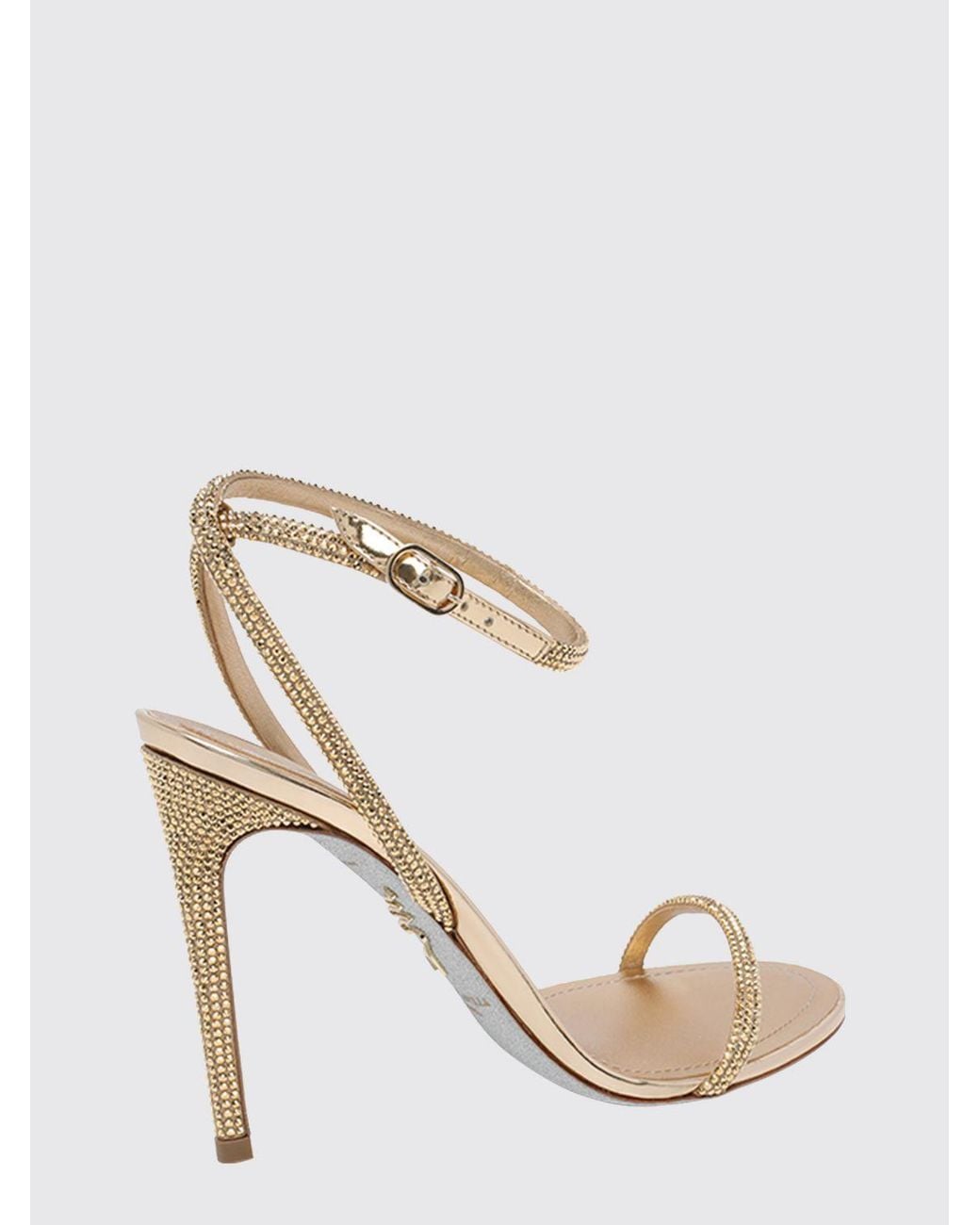 Rene Caovilla White Ella Britta Laminated Patent Leather Sandal With Rhinestones