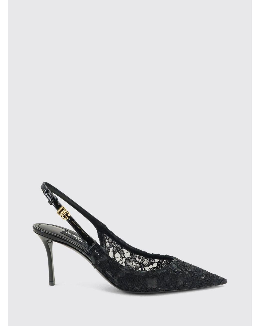 Dolce & Gabbana Black Dolce &Amp Gabbana Embroidered Lace Slingbacks With Dg Logo And Mid Heels