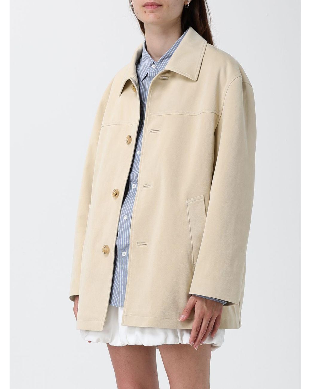 DUNST Natural Faux Leather Shirt Jacket With Dropped Shoulders And Classic Collar