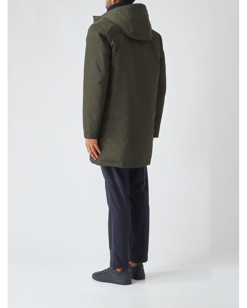 Fay Green Knee-Length Technical Fabric Parka With Down-Padded Hood for men
