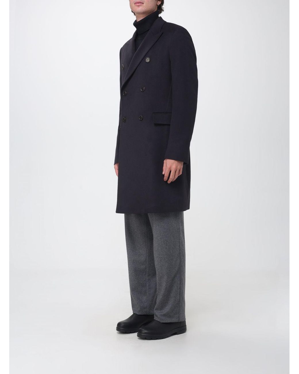 Paul Smith Blue Double-Breasted Knee-Length Coat for men