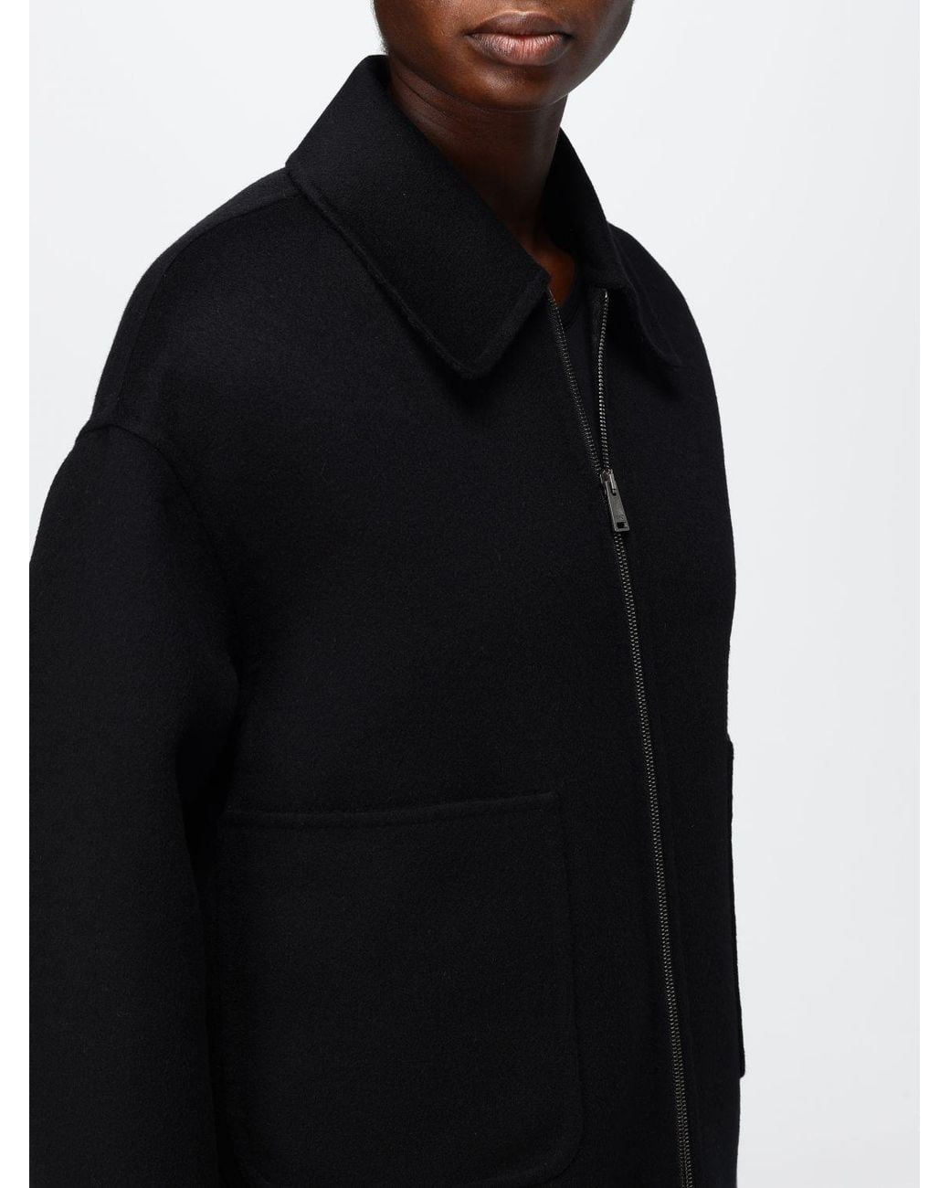 Fendi Black Virgin Wool Short Shirt-Style Coat With Zip