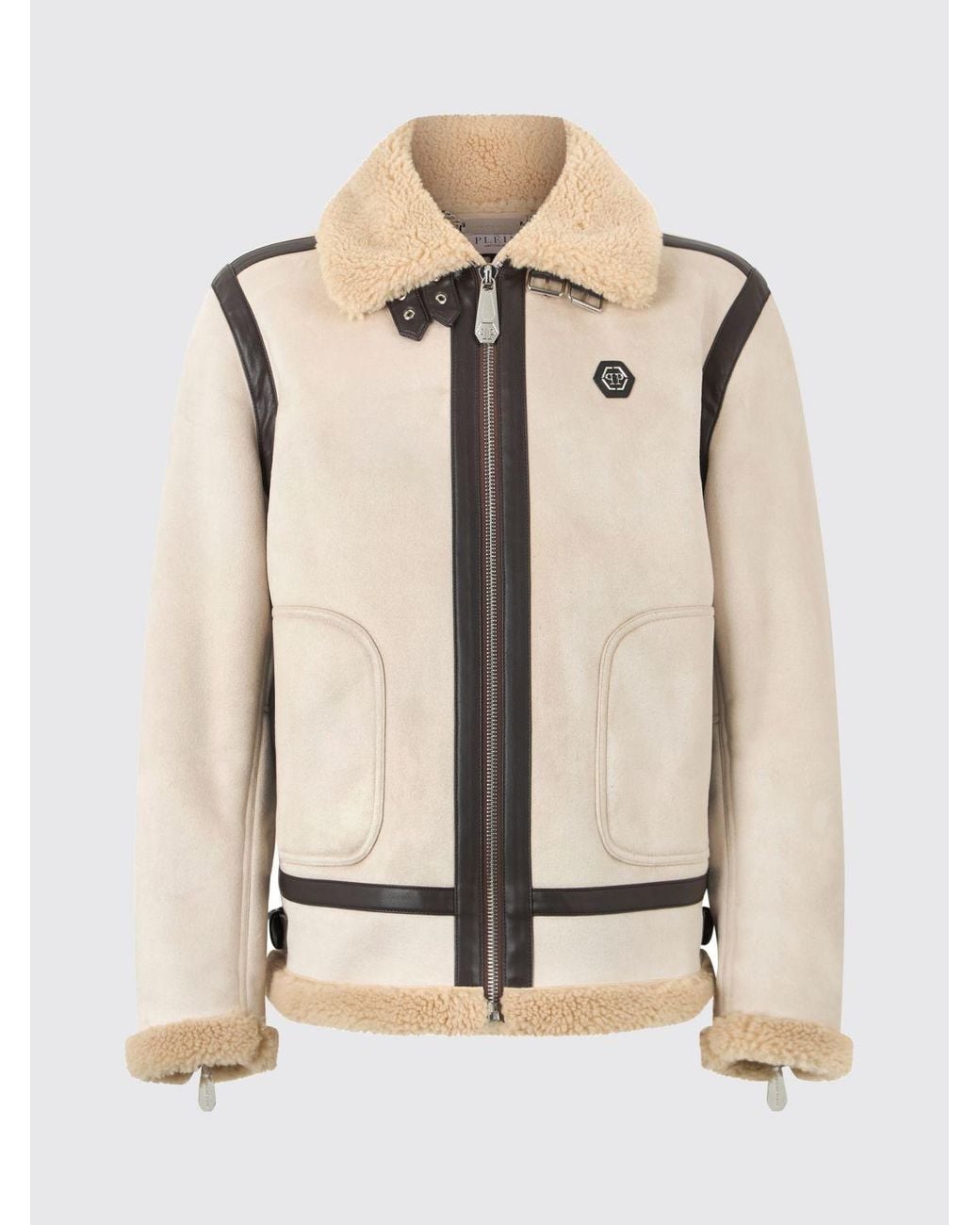 Philipp Plein Natural Faux Suede Jacket With Fur Collar for men