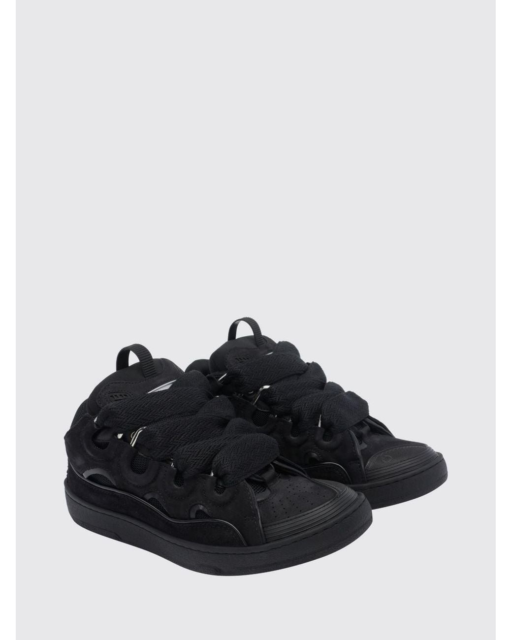 Lanvin Black Curb Nubuck And Mesh Trainers With Padded Ankle
