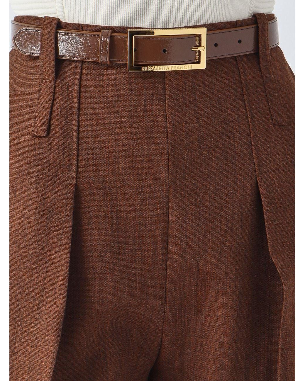 Elisabetta Franchi Brown High-Waisted Virgin Wool Palazzo Trousers