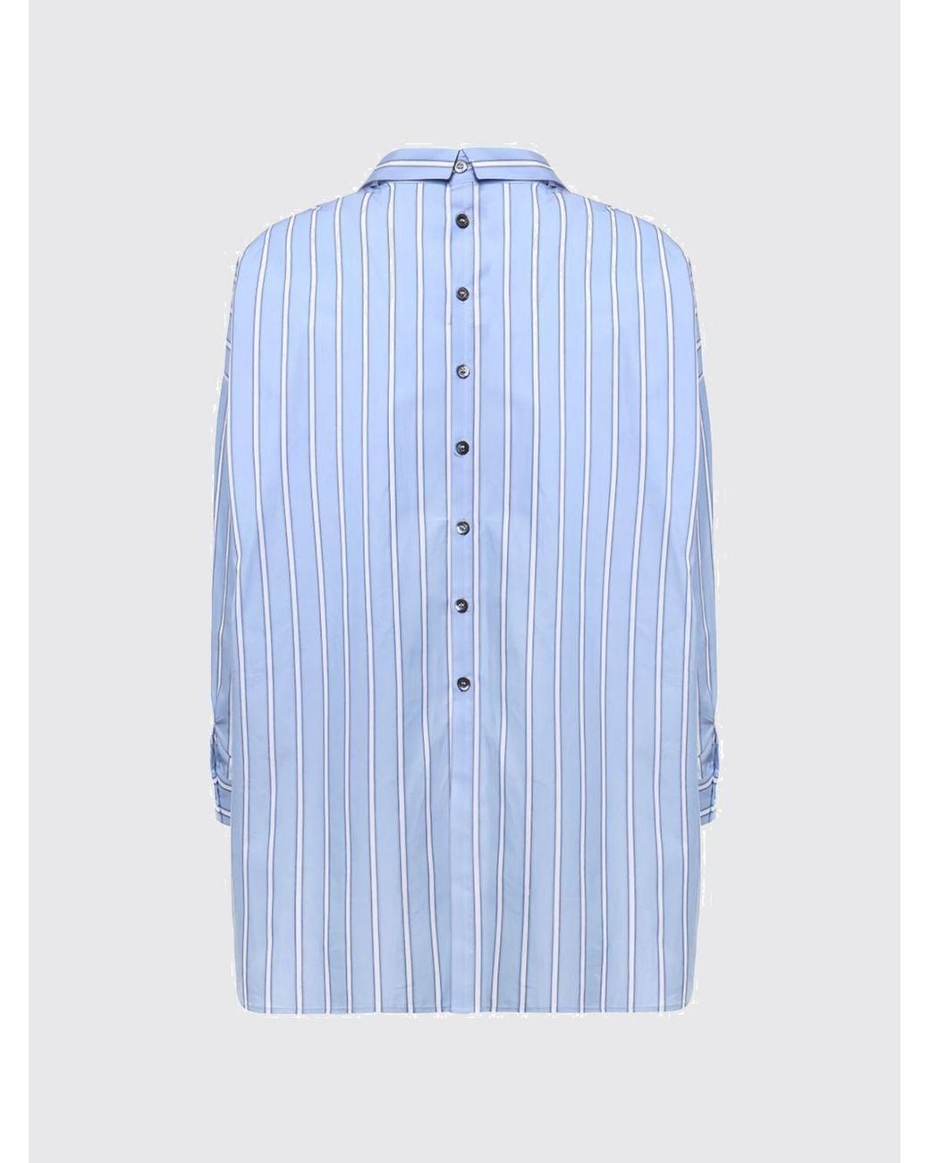 Pinko Blue Striped Cotton Shirt With Relaxed Fit And Dropped Shoulders