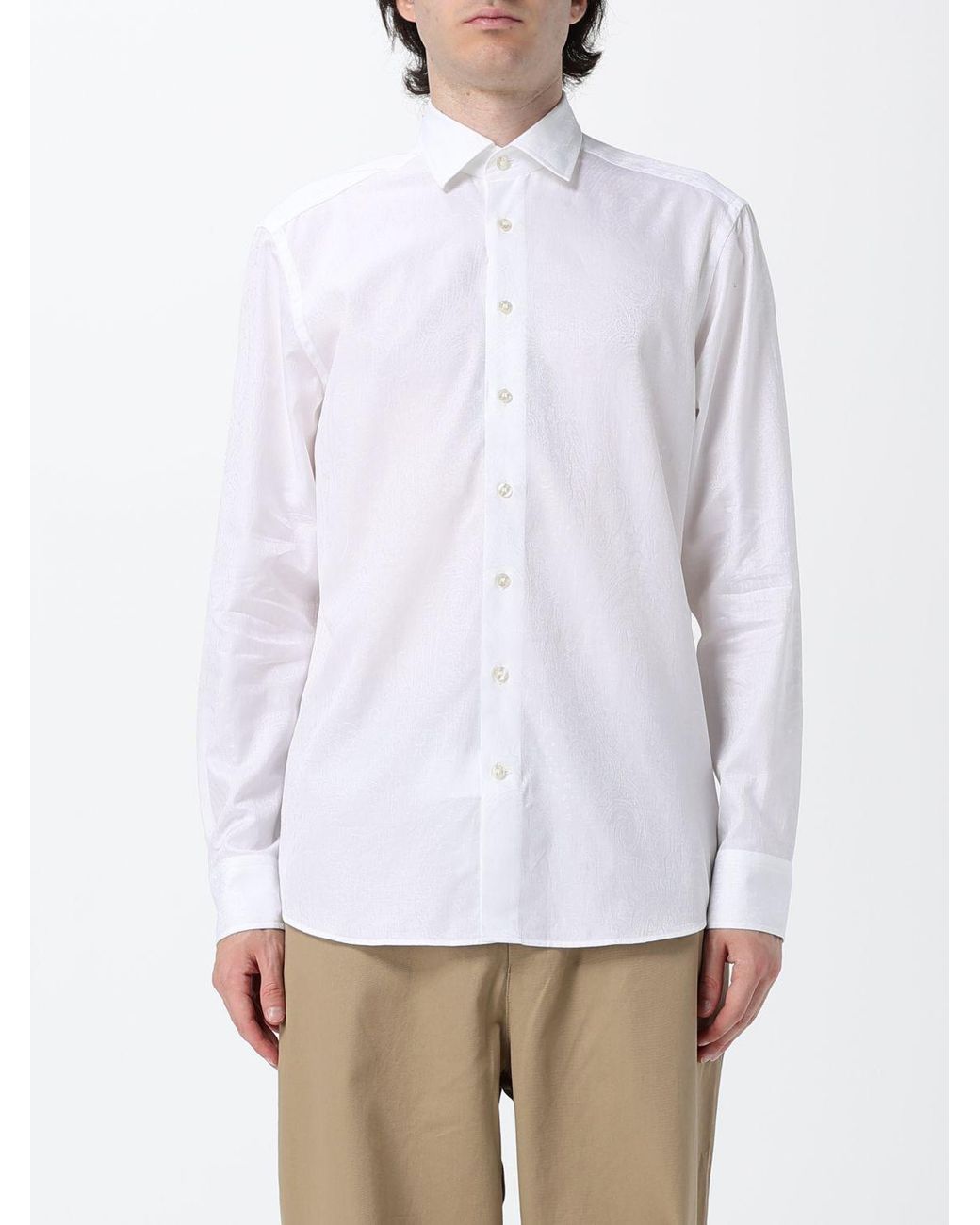 Etro White Long-Sleeved Cotton Poplin Shirt With A French Collar for men