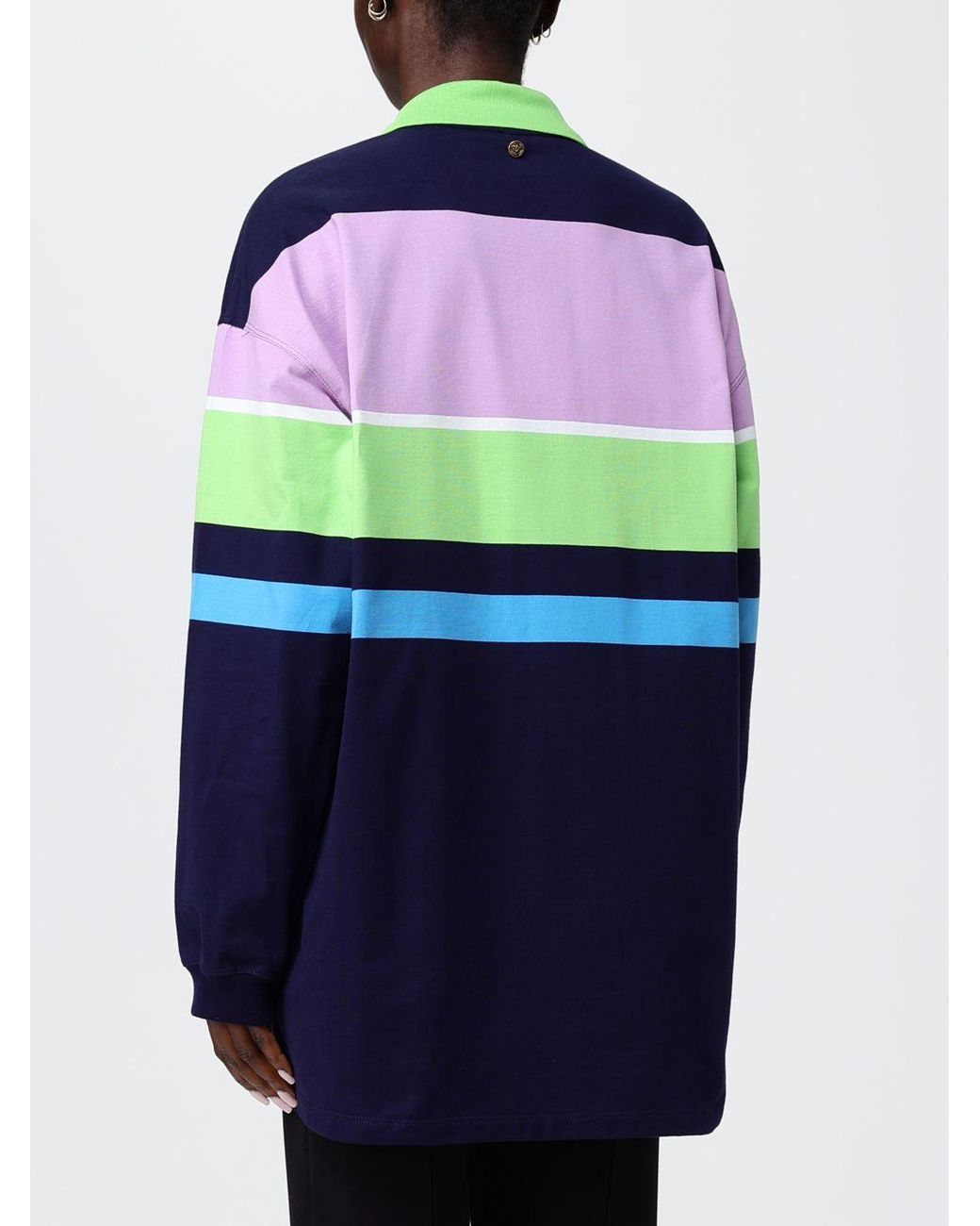 Polo De Algodón A Rayas Versace de color Blue
