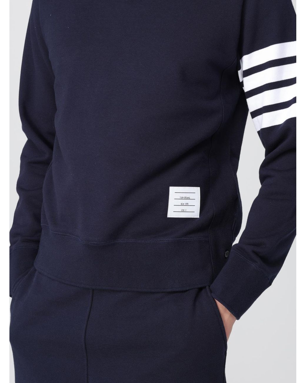 Thom Browne Blue Crew Neck Long Sleeve Cotton Blend Sweatshirt for men