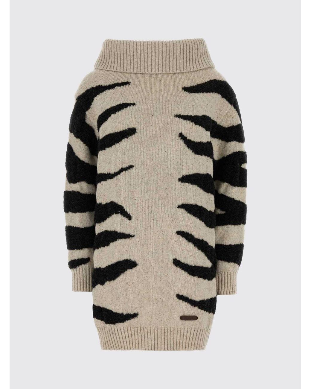 Moschino Couture Natural Zebra-Print Wool-Blend Turtleneck Jumper Dress