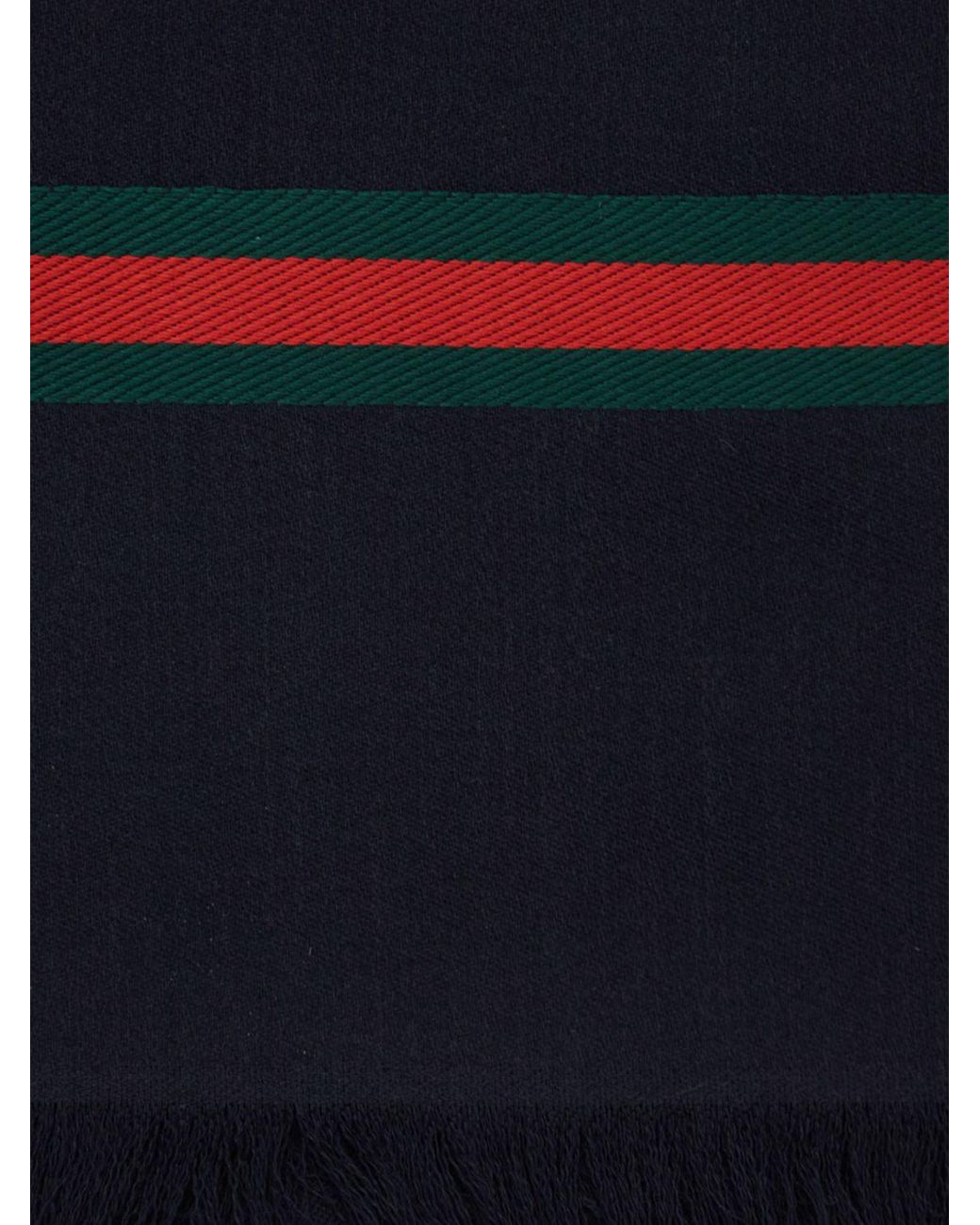 Gucci Blue Striped Wool And Silk Blend Scarf for men