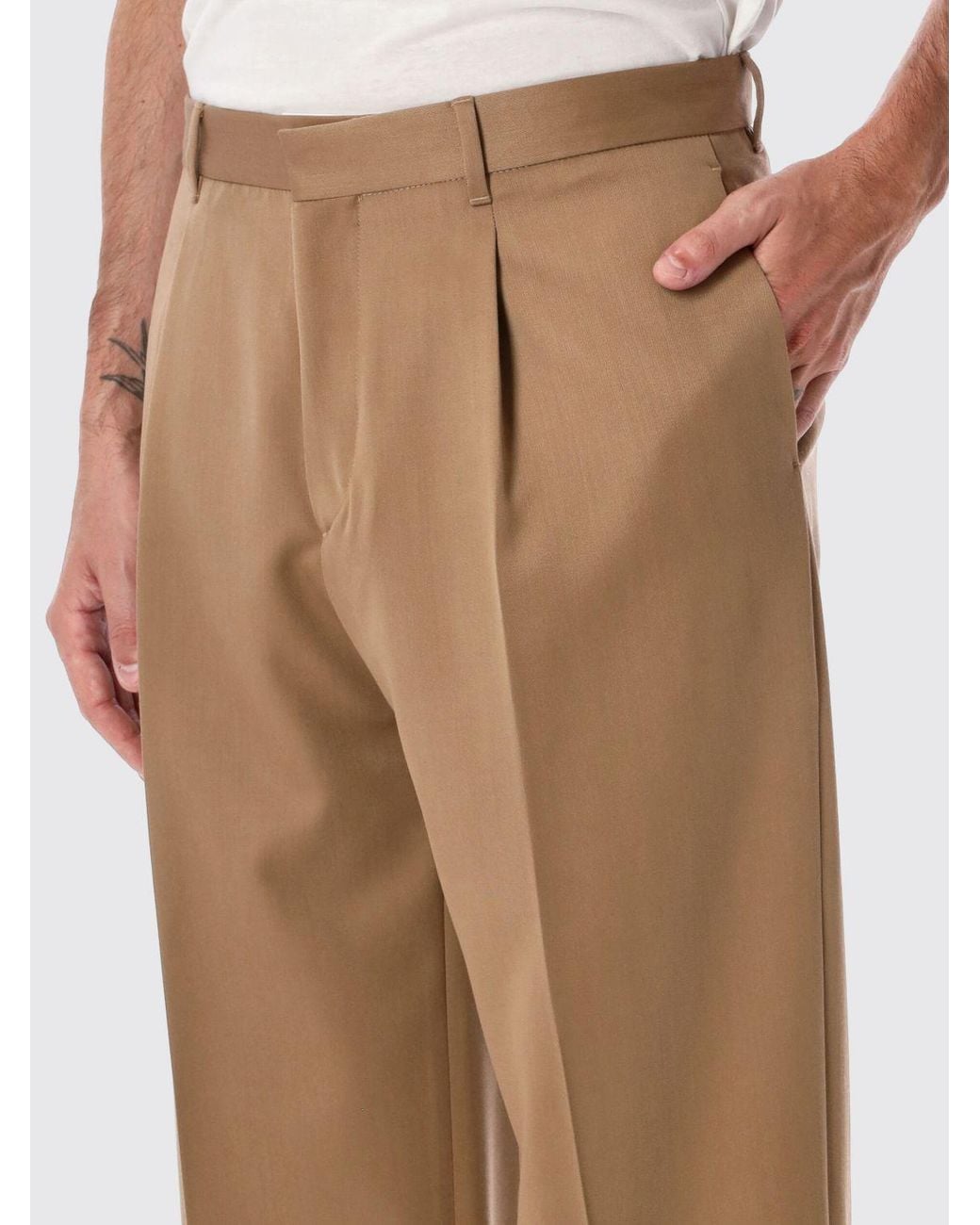 Lardini Natural Pure Virgin Wool Wide-Leg Trousers With Darts And Mid-Rise Waist for men