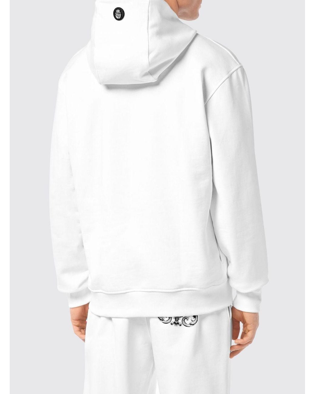 Billionaire White Cotton Hoodie With Baroque Print for men