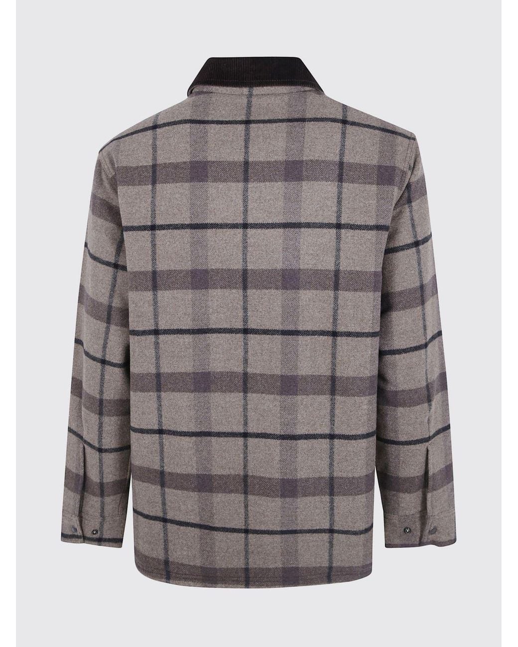 Filson Gray Spokane Tartan Wool Shirt Jacket With Contrast Velvet Collar for men