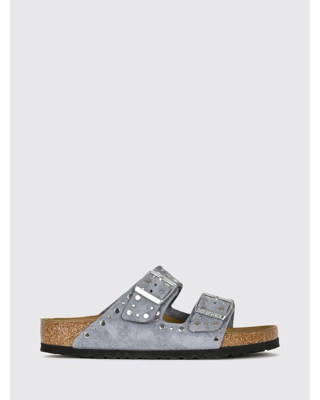 Birkenstock White Arizona Rivet Studded Suede Leather Sandals