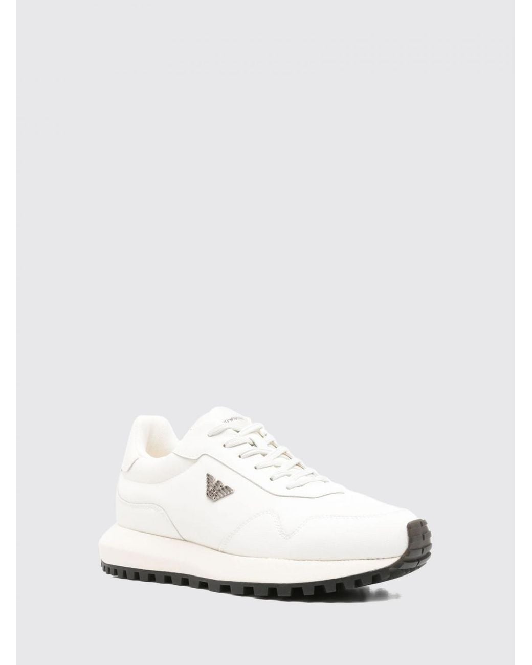 Emporio Armani White Low Top Nylon And Leather Sneakers With Monogram And Eagle Logo for men