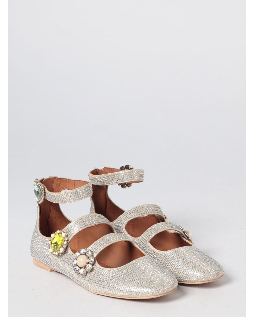 Kurt Geiger White Satin Mary Jane Ballet Flats With Inset Rhinestones
