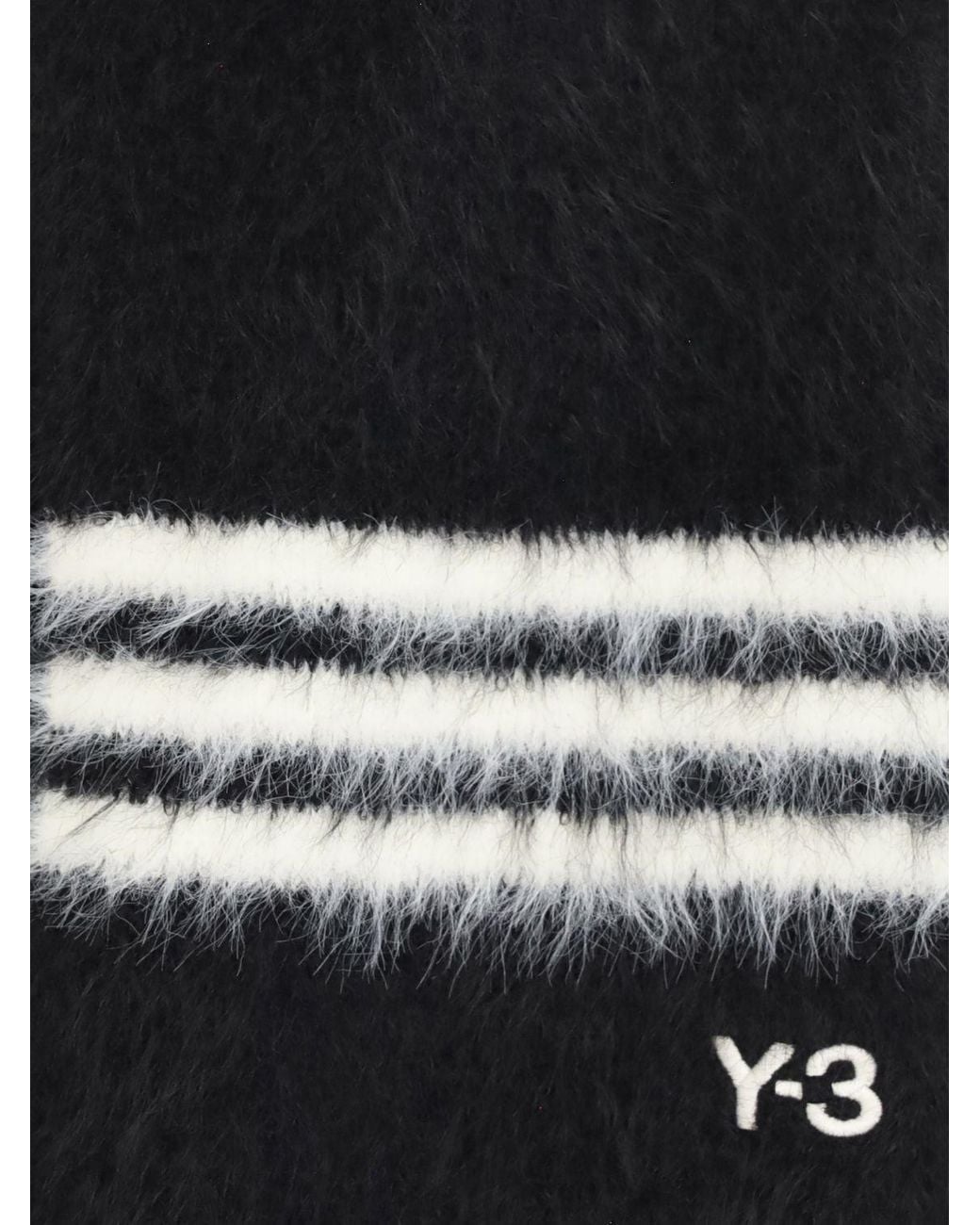 Y-3 Black Striped Recycled Fabric Scarf With Logo And Fringes