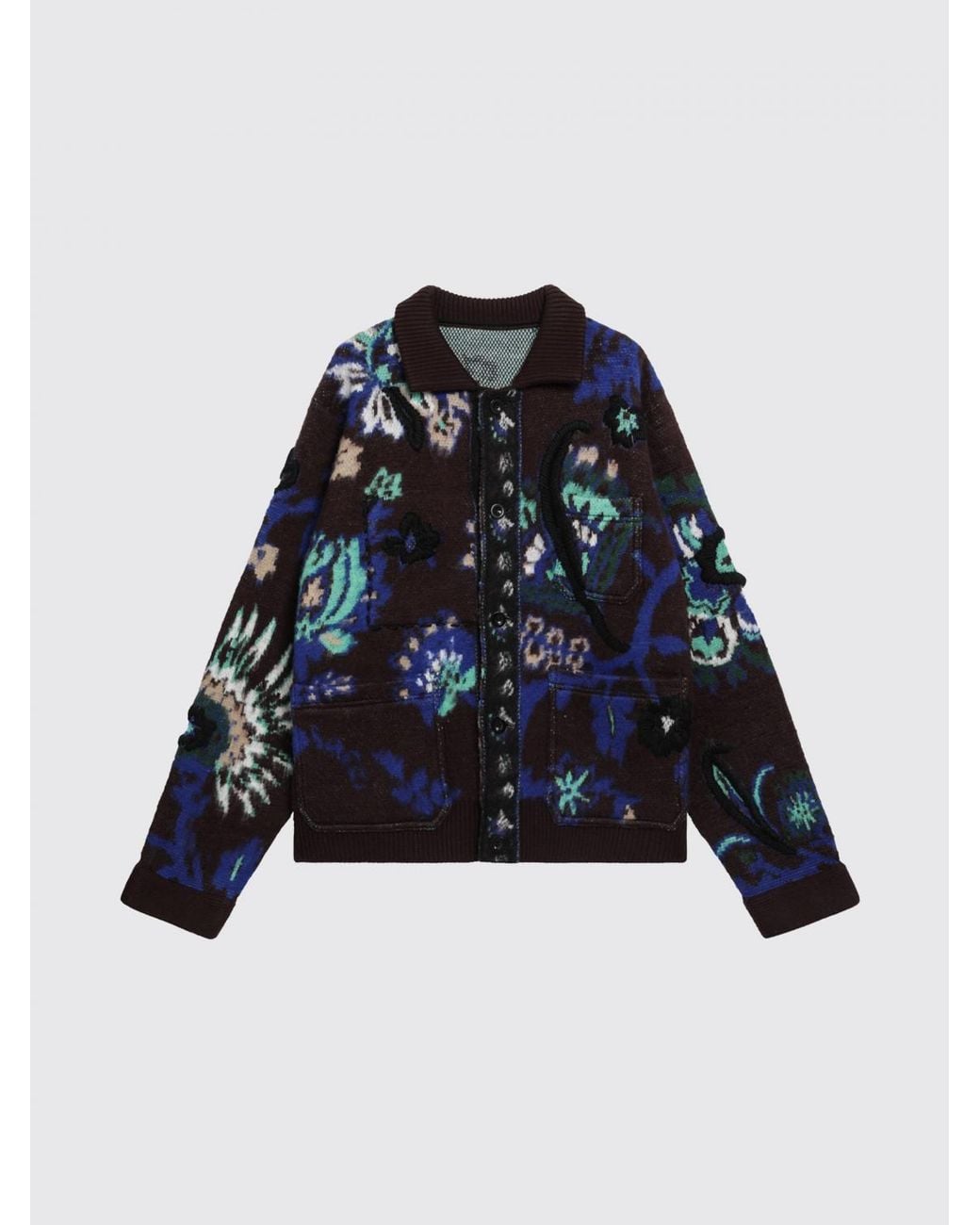 SACAI X CARHARTT WIP Blue Single-Breasted Jacquard Wool Cardigan With Ribbed Collar for men